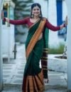 AVANTIKA FASHION Printed, Temple Border, Woven, Embellished Banarasi Art Silk, Cotton Silk Saree(Dark Green)