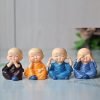 Collectible India Buddha Monk Set of 4 Statue Figurines Showpiece – Cute Mini Buddha Idol Statue for Car Dashboard Table Top Home Decoration