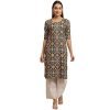 Pinkmint Women’s Crepe Multicolor Ethnic Motif Printed Straight Kurti (S-530383-L)