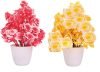 S-Biv Multicolor Artificial Flower and Plant for Home Decor or Office Décor Also Plant Suitable for Table, Flower & Plant Bonsai Artificial Plant with Pot (18 cm, Red, Yellow Pack of 2)