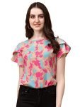 Wedani Women’s Casual Short Sleeves Round Neck Foral Top (Medium, Beige)