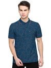 BULLMER Mens Regular Fit Printed Cotton Polo Tshirt Dark Blue
