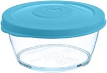 Signoraware Crystal Clear Round Small Container with Seal, 280ml, Set of 1, T Blue