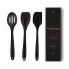 Frenchware (Set of 3) 2 Spatulas and 1 Spoon, Non-Stick Silicon Spatula Set for Cooking & Baking, Seamless Design, Heat-Resistant -40°C to 230°C, Food-Grade & BPA-Free, Dishwasher Safe (Black)