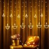 Desidiya Warm White Diya/Diwali Light Curtain, Led String Lights with Pack of 12 Hanging Diyas, 8 Flashing Modes, Decoration, Prong Base