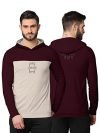 BULLMER Mens Regular Fit Front & Back Printed Fullsleeve Hooded Sweatshirt – Burgundy/Large