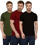 London Hills Men Round Neck Cotton Blend Multicolor Half Sleeve Solid T-Shirts (Pack of 3)