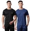 VIMAL JONNEY Men Regular Fit Cotton Blended Round Neck Tshirts(Multicolor_Large_Pack of 2)-Dryfit_T_BLK_BLU_02-L