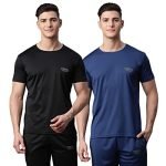 VIMAL JONNEY Men Regular Fit Cotton Blended Round Neck Tshirts(Multicolor_Large_Pack of 2)-Dryfit_T_BLK_BLU_02-L
