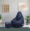 Amazon Brand – Solimo Leatherette 2XL Bean Bag with Footrest, Ready to Use, Filled with Beans (Navy Blue)