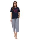 Slay Day Women’s Top & Capri Set Pajama (SDSS20NW06-16-188-04_Navy Blue and Grey_Medium)