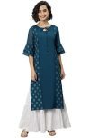 Janasya Women’s Teal Poly Crepe Ethnic Motifs Kurta(Teal_Large)