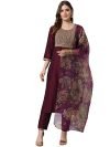 VredeVogel Women’s Embroidered Cotton Silk Blend Kurta Pant and Dupatta Set (Purple_Medium)