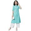 Stylum Women’s Block Printed Rayon A-Line Kurta (Nomiturq40_Turquoise, L)