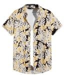 Leriya Fashion Shirt for Men | Tropical Leaf Printed Rayon Shirts for Men | Preppy Short Sleeves | Spread Collared Neck | Perfect for Outing | Beach | Camp Wear Shirt for Boys (Large, Yellow)