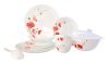 Larah By Borosil Red Carnation Opalware Glass Dinner Set (White) – 25 Pieces