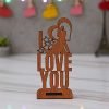 eCraftIndia “Love You Valentine Wooden Showpiece with Stand (Brown)