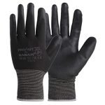 KARAM ProKut Multi Purpose Black Polyester with Black PU Coating Glove | Safety Gloves for Mechanical Risk | HS22 | Size – Medium