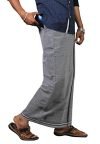 PRAKASAM COTTON mens Cotton Kerala Thalapathi Border Welcro Pocket Dhoti (Size -L Size Dhoti) / Ash colour thalapathi border pocket dhoti