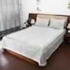 The Curio Street I Green & Blue Hand-Block Bedsheet With 2 Pillow Covers I For Double Bed I 100% Pure & Premium Percale Cotton I Fine & Soft Fabric I 300 Tc I 90X108 Inches (Floral Pattern)