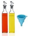 Misamo Enterprise 500 ml Glass Oil Dispenser Bottle (Pack of 2 Oil Bottle + Funnel), Transparent