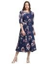 Preneum Women’s Georgette A-Line Standard Length Dress (Maxi-10_Blue4_M)