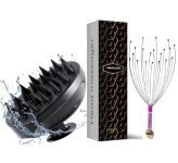Finalize® Hair Scalp Manual Massager WIith Shampoo Brush,Head massager Scalp Scratcher 12 Finger Body Relaxing Hair Massage Soft Silicone Bristles for Anti Dandruff-for Men, Women – Multi- (HEAD MASSAGER.+SHAMPO.)