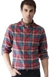 IndoPrimo Men’s Cotton Casual Regular Fit Small Checks Shirt with Pocket for Men Long Sleeves – BMW (Large, Red)
