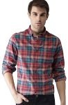 IndoPrimo Men’s Cotton Casual Regular Fit Small Checks Shirt with Pocket for Men Long Sleeves – BMW (Large, Red)