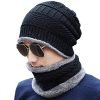 Adroitz Winter Beanie Cap with Scarf Set| Warm Knit Cap |Thick Fur Lined Winter Hat & Scarf for Men/Women, black (CAP_WITH_SCARF_BLK_03)