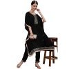 Ishin Women’S Rayon Black Embroidered Kaftan Kurta Trouser Set