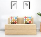 uberlyfe Two Seater Sofa Cum Bed – Perfect for Guests – Jute Fabric Washable Cover with 2 Cushions(Jharokha Pattern) – Beige | 4′ X 6′ Feet
