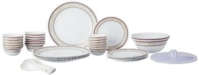 Larah By Borosil Elega Fluted Series Opalware Dinner Set | 40 Pieces For Family Of 6 | Microwave & Dishwasher Safe | Bone-Ash Free | Crockery Set For Dining & Gifting | Plates & Bowls | White