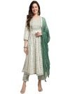 Amayra Women’s Rayon Nayra Cut Embroidered Kurta with Pant and Dupatta Set(TCK485,S) Green