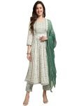 Amayra Women’s Rayon Nayra Cut Embroidered Kurta with Pant and Dupatta Set(TCK485,S) Green