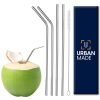 Urbanmade Straw Stainless Steel Straw for Kids and Adults Reusable Metal Straw Set with Cleaning Brush Long Steel Straws for Drinking Juice & Drinks Reusable Straw Pipe – (2-Straight, 2-Bend, 1-Brush)