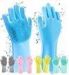 LandVK Heavy Duty Silicone Hand Gloves for Dishwashing, Utensil Cleaning, Pet Grooming and Kitchen Cleaner, Random Color, Free Size, Pack of 1 Pair