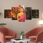 Perpetual Buddha Paintings for Wall Decoration – Set Of Five, 3d Scenery Vastu Painting for Living Room Large Size with Frames for Home Decoration, Hotel, Office (75 CM X 43 CM) BRKD
