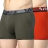 Van Heusen Sport Men Trunks – 100% Combed Cotton – Pack Of 2 – Plush Back Elasticized Waistband, Double Layer Gusset, Solid_70002_Rooibos Tea,Olive Melange_S