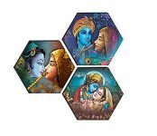 Saf Set Of 3 Hexagon Radha Krishna Uv Textured Self Adessive Painting 17 Inch X 17 Inch Sanfhx30273