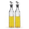 Amazon Brand – Solimo Oil Dispenser with Spout; Leak-proof, Dust-proof, Messy-pour-free, Silica Glass, Dotted Design, Set of 2, 500 ml (Transparent)