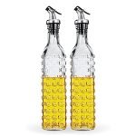 Amazon Brand – Solimo Oil Dispenser with Spout; Leak-proof, Dust-proof, Messy-pour-free, Silica Glass, Dotted Design, Set of 2, 500 ml (Transparent)
