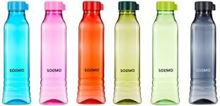 Amazon Brand – Solimo Premium Plastic Water Bottle Set | Square Body | Set of 6 |Multi Color | 1000 ml