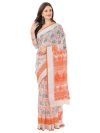 Sidhidata Women’s Printed Cotton Linen Saree With Unstitched Blouse Piece (Leaf Orange_Orange_Free Size)