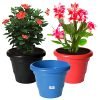 Heart Home Solid 2 Layered Plastic Flower Pot|Gamla for Home Decor,Nursery,Balcony,Garden,6″x5″,Pack of 3 (Black & Blue & Red)