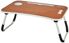 Amazon Basics Multipurpose Foldable Laptop Table with Cup Holder, Brown, Engineered Wood