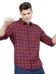 KETCH Men’s Checkered Slim Fit Shirt (KHSH000011_Navy Blue/RED M)