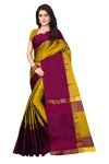 DHRUVI TRENDZ Women’s Banarasi Cotton & Silk Saree With Unstitched Blouse Piece (Dupli-S1281_Pink_One Size_Yellow & Pink)