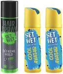 SET WET Deodorant For Men Cool Avatar Refreshing Mint, 150ml (Pack of 2) & Set Wet Hair Spray for Men Extreme Hold 200ml | No Sulphate, No Paraben | Quick Hair Styling and Setting, No Flaking