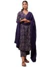 GoSriKi Women’s Cotton Blend Anarkali Printed Kurta with Pant & Dupatta (DABU Violet-GS_M_Violet_Medium)